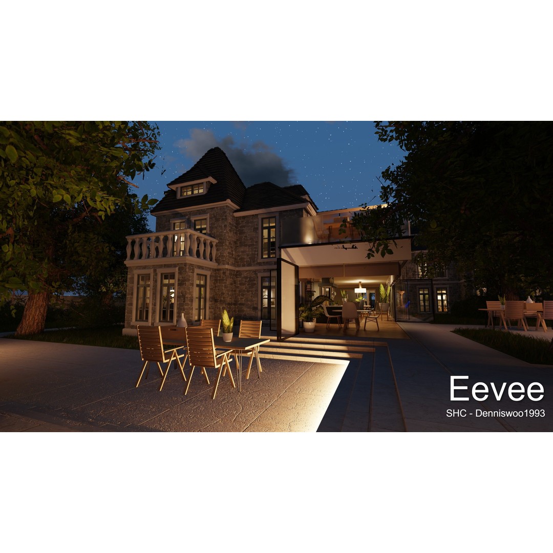 Large Mansion 3D Model – Classic Modern Villa with Animation, Blender - View 106
