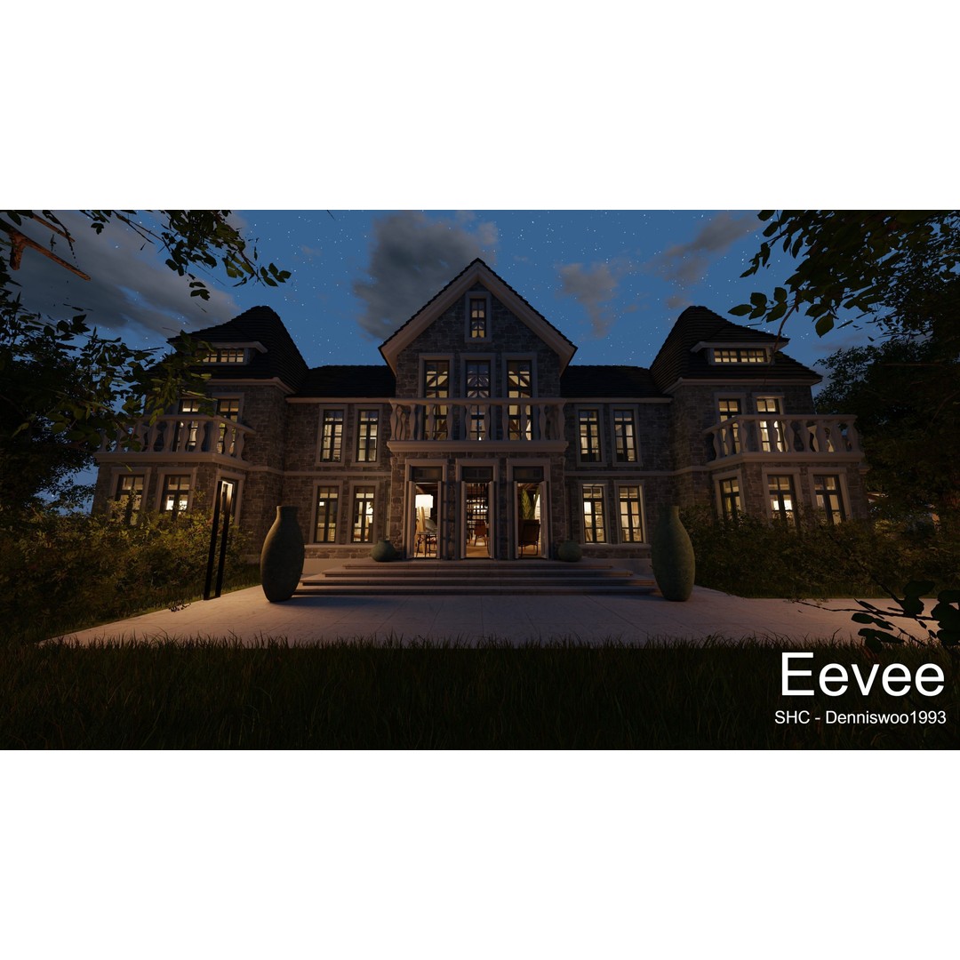 Large Mansion 3D Model – Classic Modern Villa with Animation, Blender - View 107