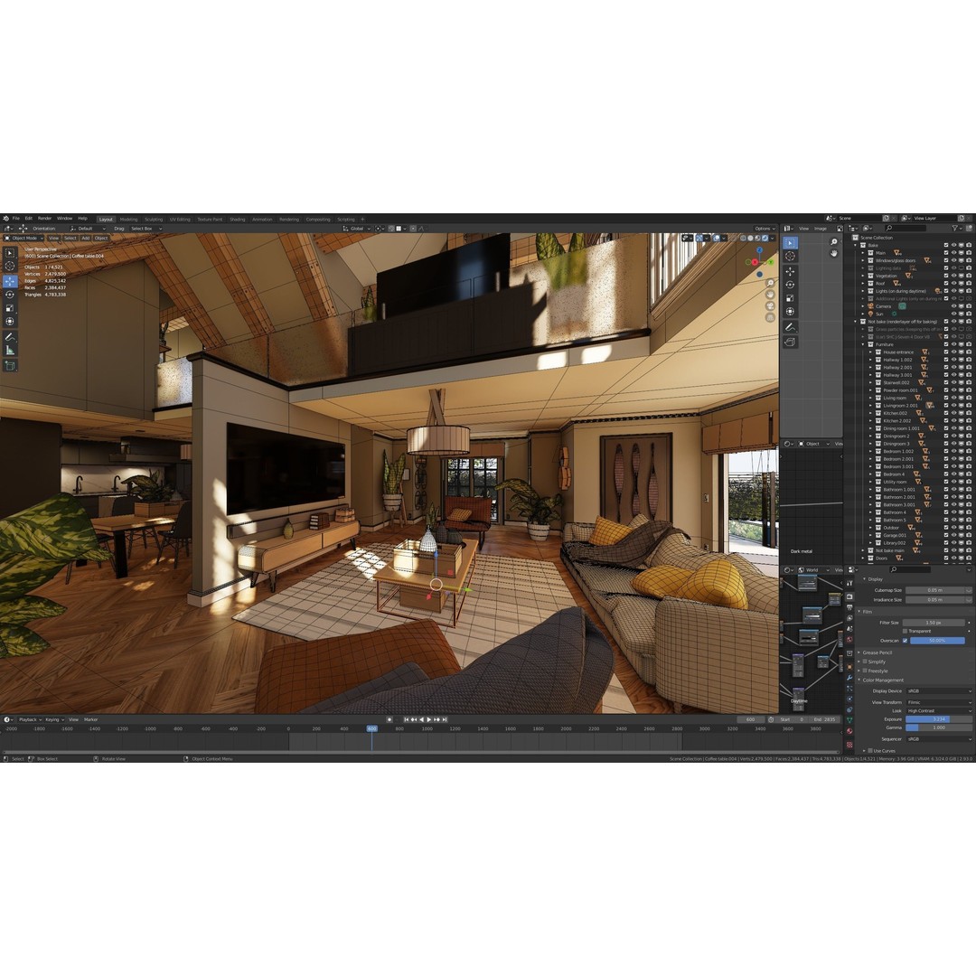 Large Mansion 3D Model – Classic Modern Villa with Animation, Blender - View 110