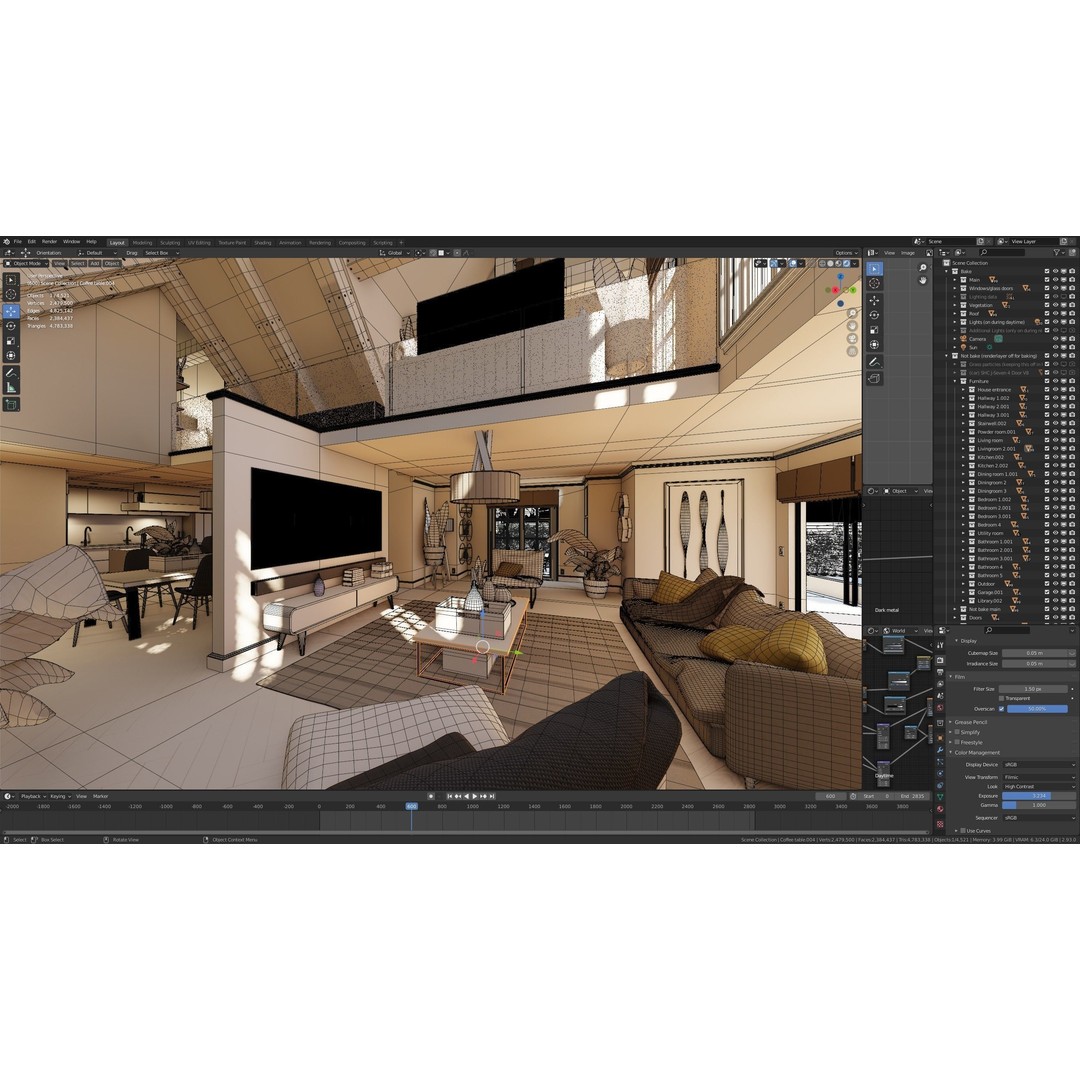 Large Mansion 3D Model – Classic Modern Villa with Animation, Blender - View 112