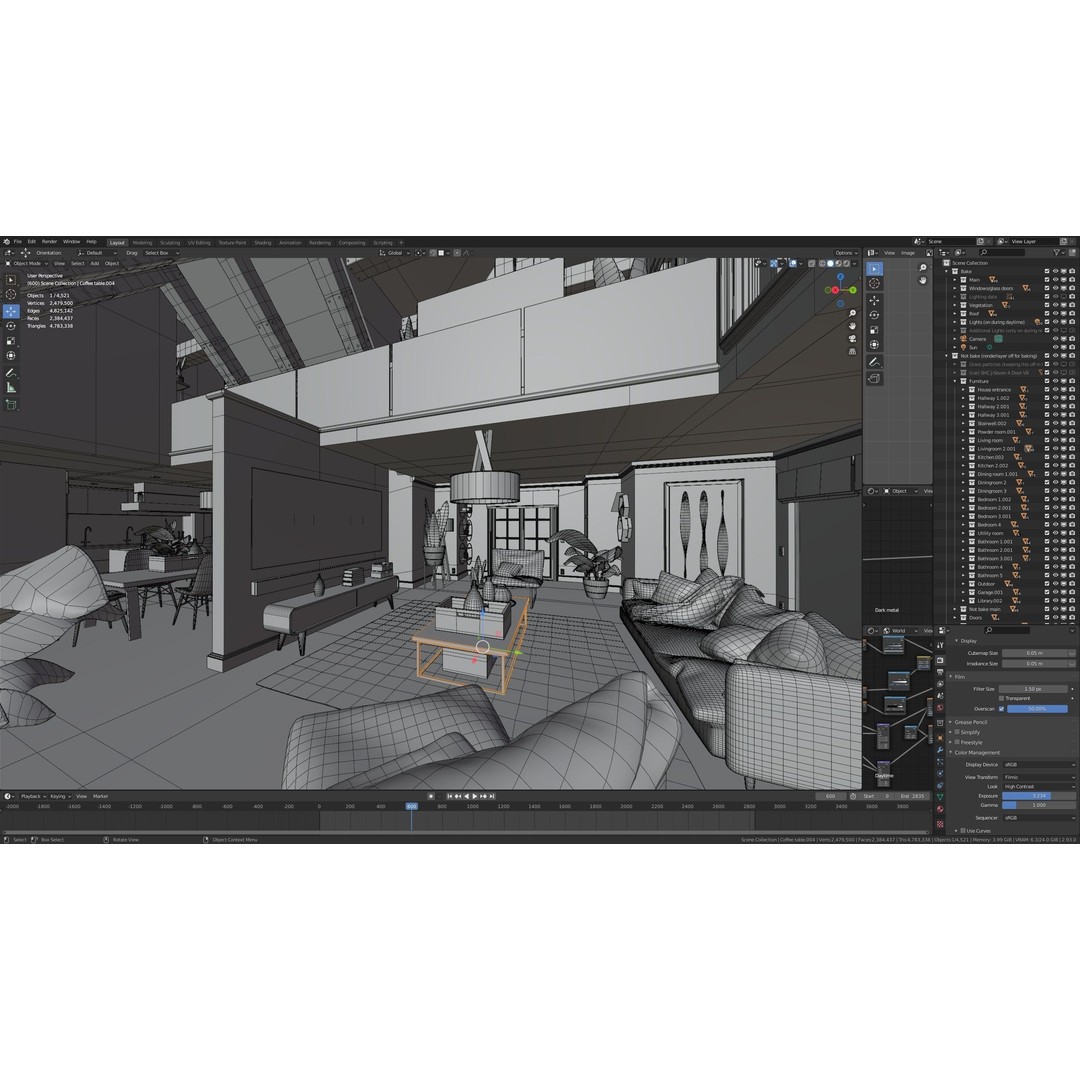 Large Mansion 3D Model – Classic Modern Villa with Animation, Blender - View 113