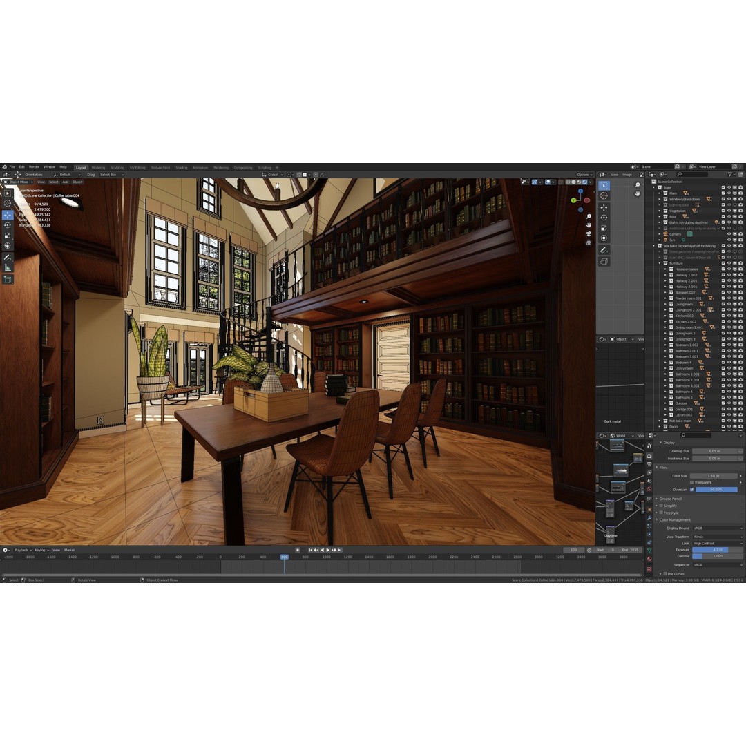 Large Mansion 3D Model – Classic Modern Villa with Animation, Blender - View 114