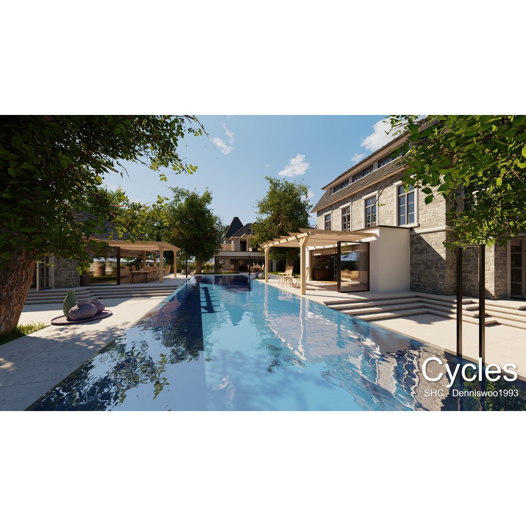 Large Mansion 3D Model – Classic Modern Villa with Animation, Blender - View 13