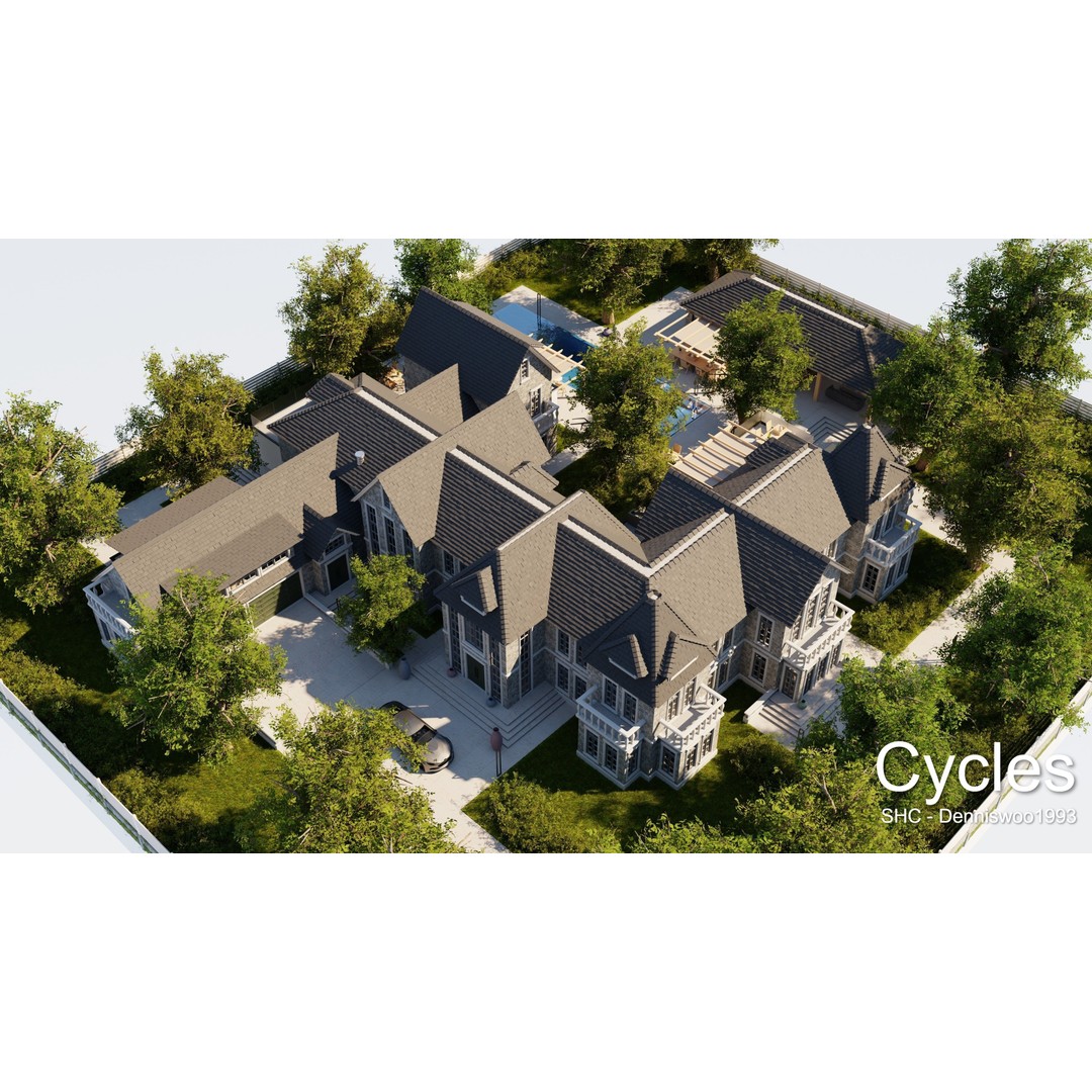 Large Mansion 3D Model – Classic Modern Villa with Animation, Blender - View 19