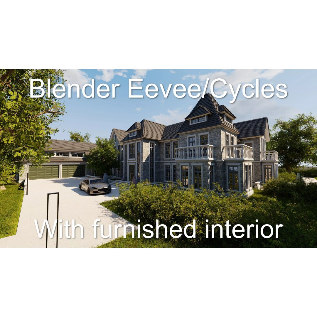 Large Mansion 3D Model – Classic Modern Villa with Animation, Blender - View 2