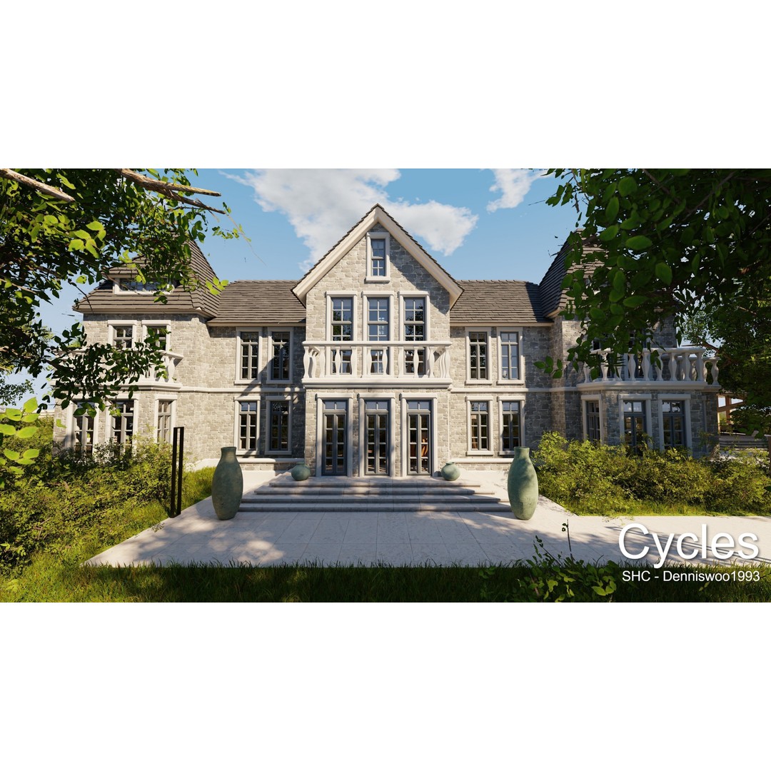Large Mansion 3D Model – Classic Modern Villa with Animation, Blender - View 34