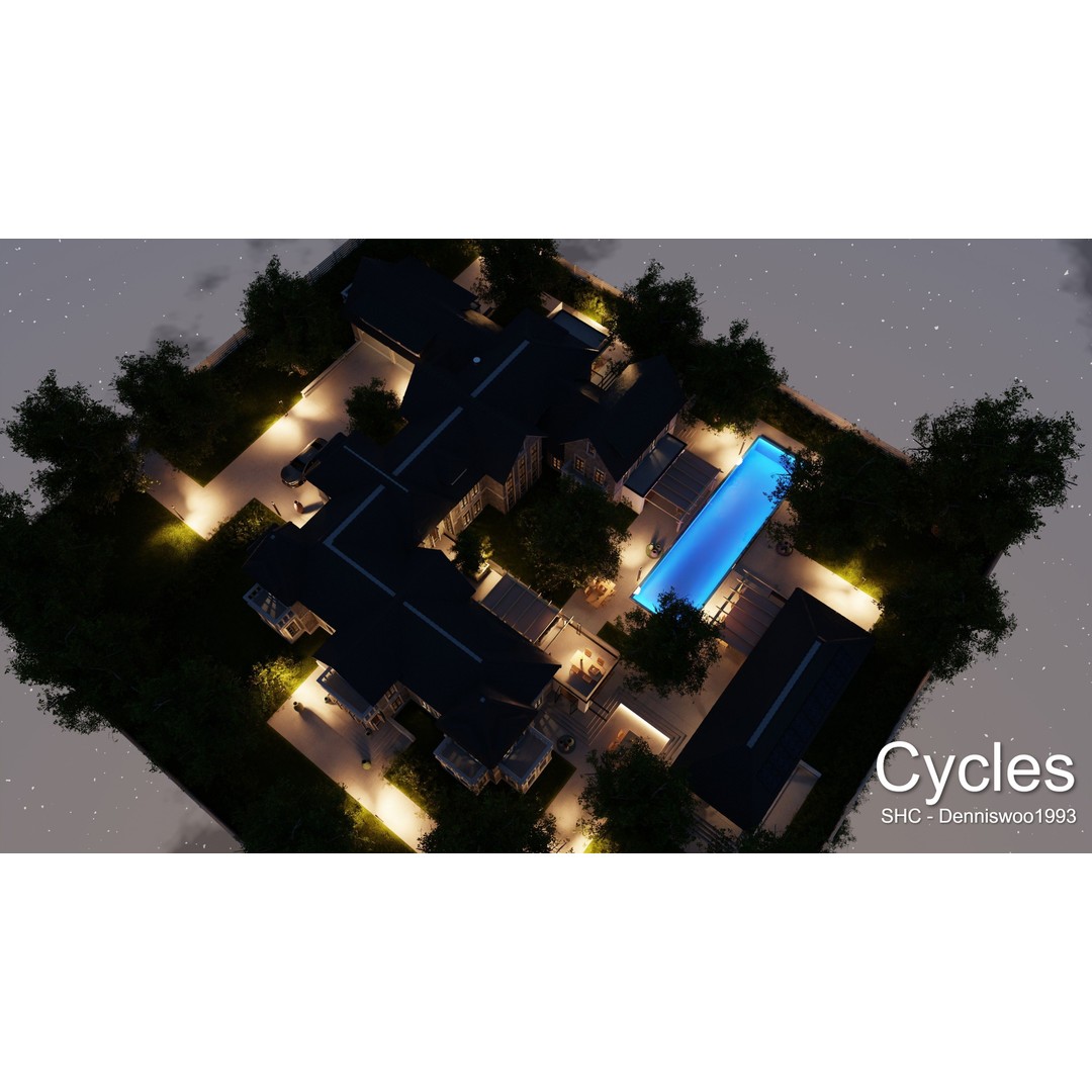 Large Mansion 3D Model – Classic Modern Villa with Animation, Blender - View 37