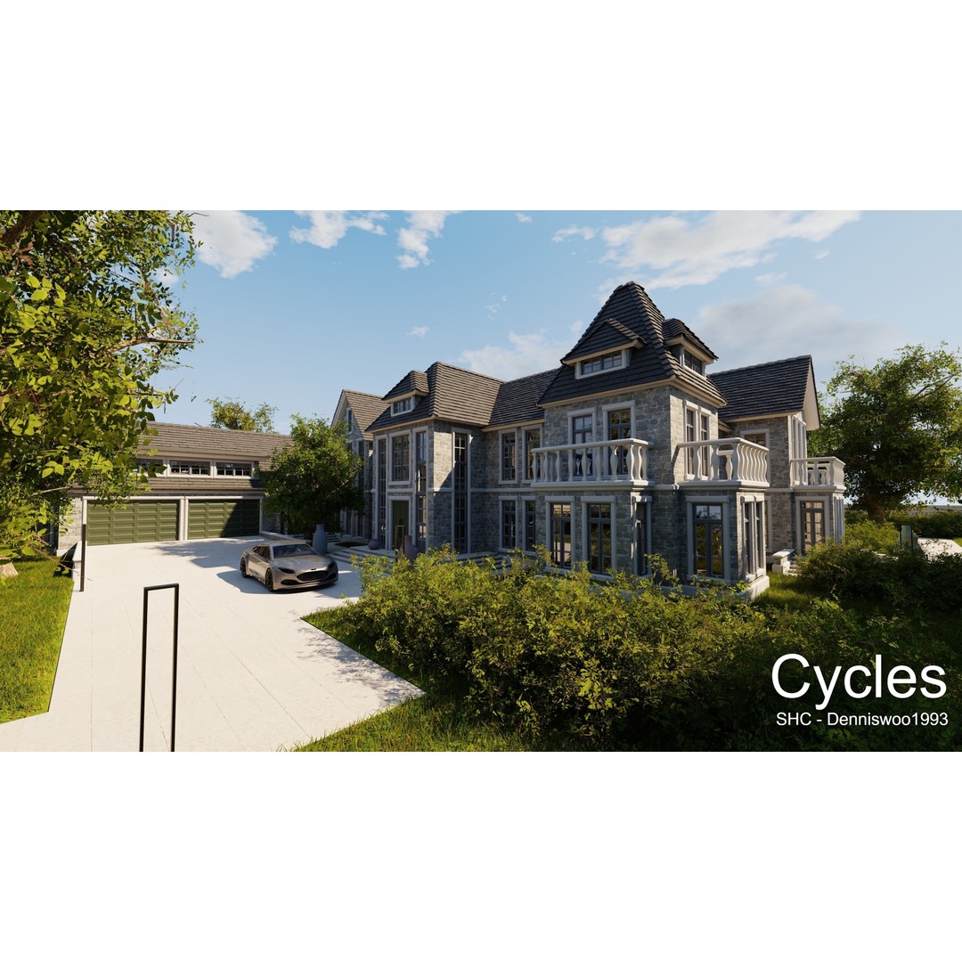 Large Mansion 3D Model – Classic Modern Villa with Animation, Blender - View 4