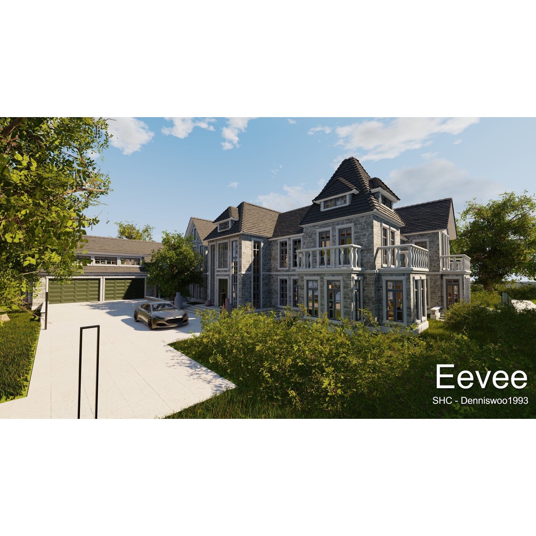 Large Mansion 3D Model – Classic Modern Villa with Animation, Blender - View 42