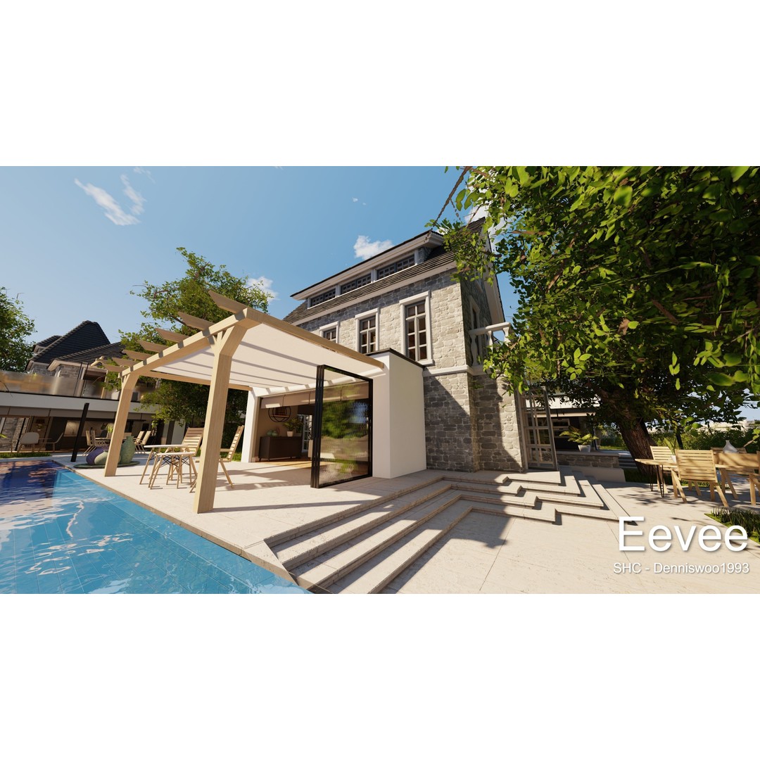 Large Mansion 3D Model – Classic Modern Villa with Animation, Blender - View 60