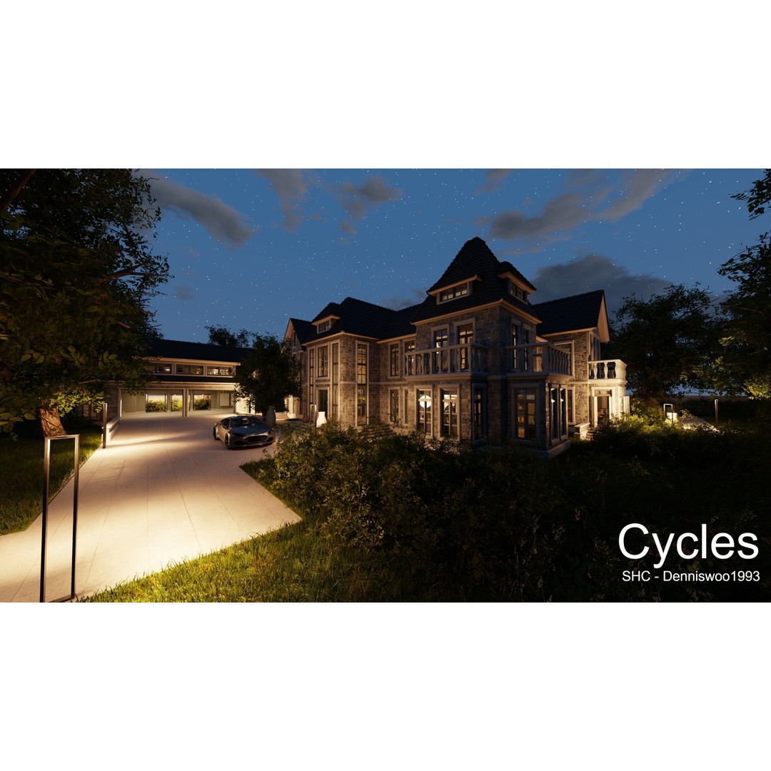 Large Mansion 3D Model – Classic Modern Villa with Animation, Blender - View 7