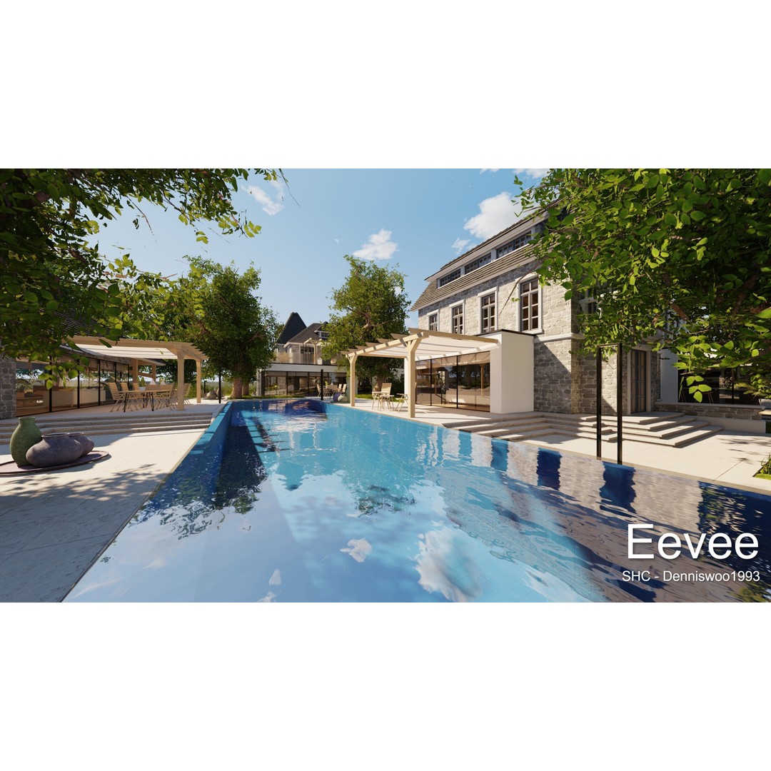Large Mansion 3D Model – Classic Modern Villa with Animation, Blender - View 89