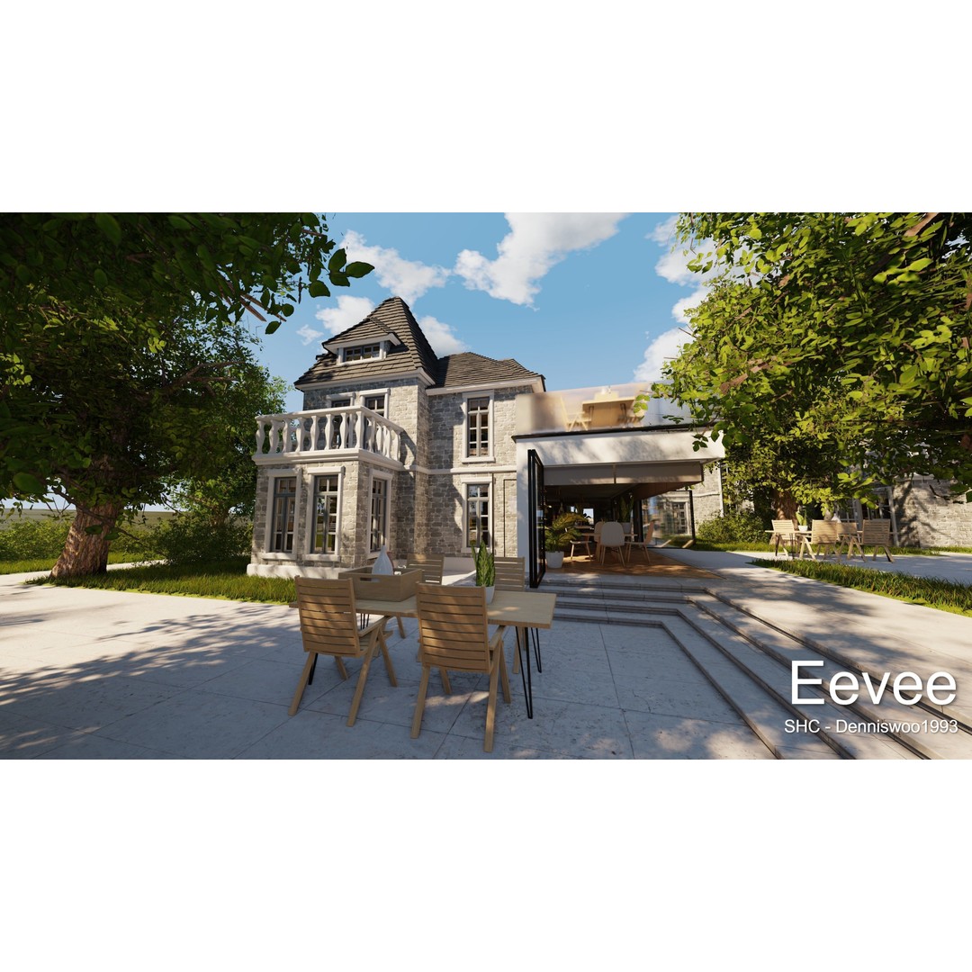 Large Mansion 3D Model – Classic Modern Villa with Animation, Blender - View 93