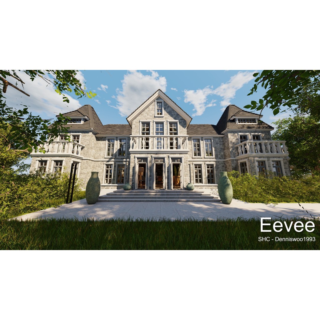 Large Mansion 3D Model – Classic Modern Villa with Animation, Blender - View 94