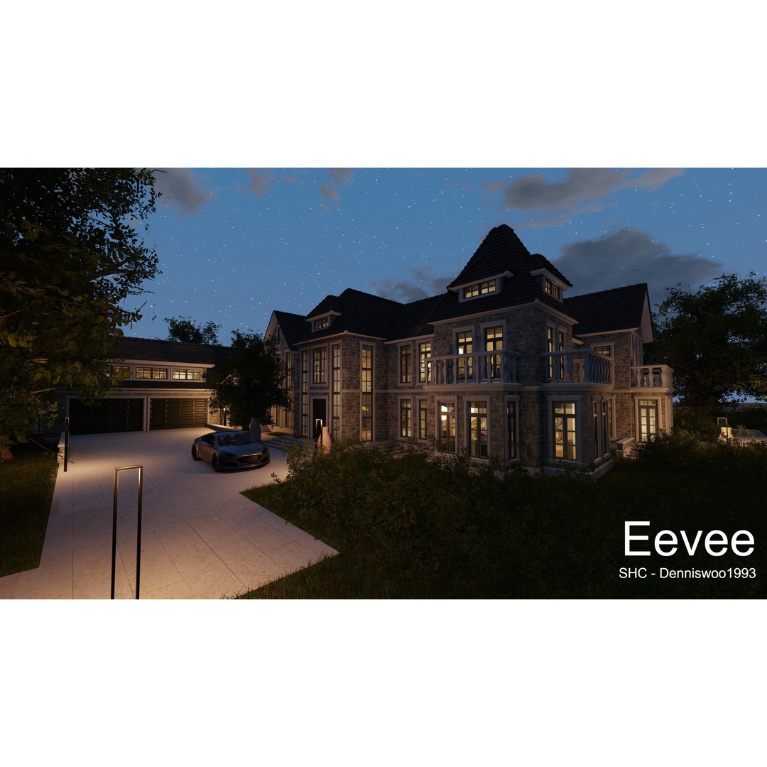Large Mansion 3D Model – Classic Modern Villa with Animation, Blender - View 98