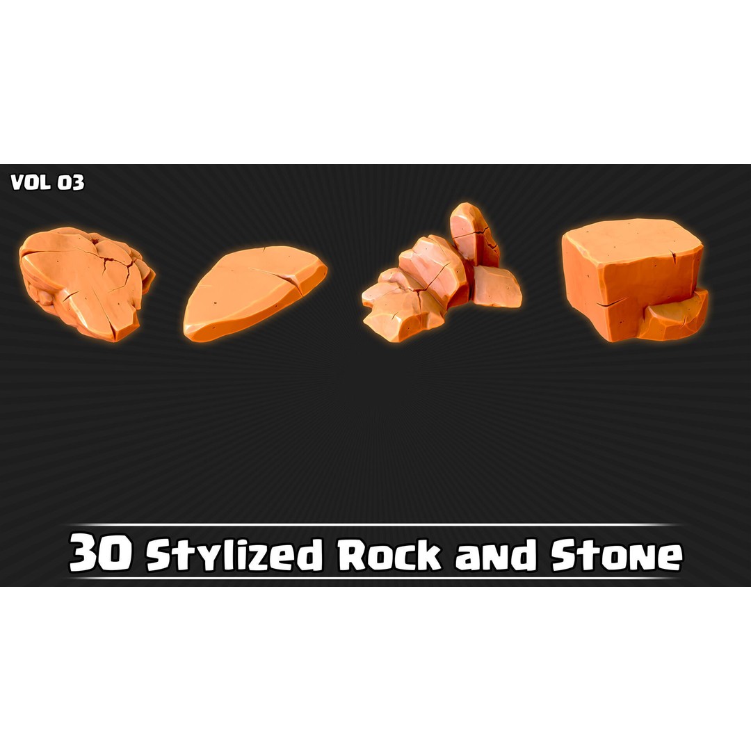 Stylized Rock and Stone 3D Model – Low Poly Game Ready, FBX & OBJ