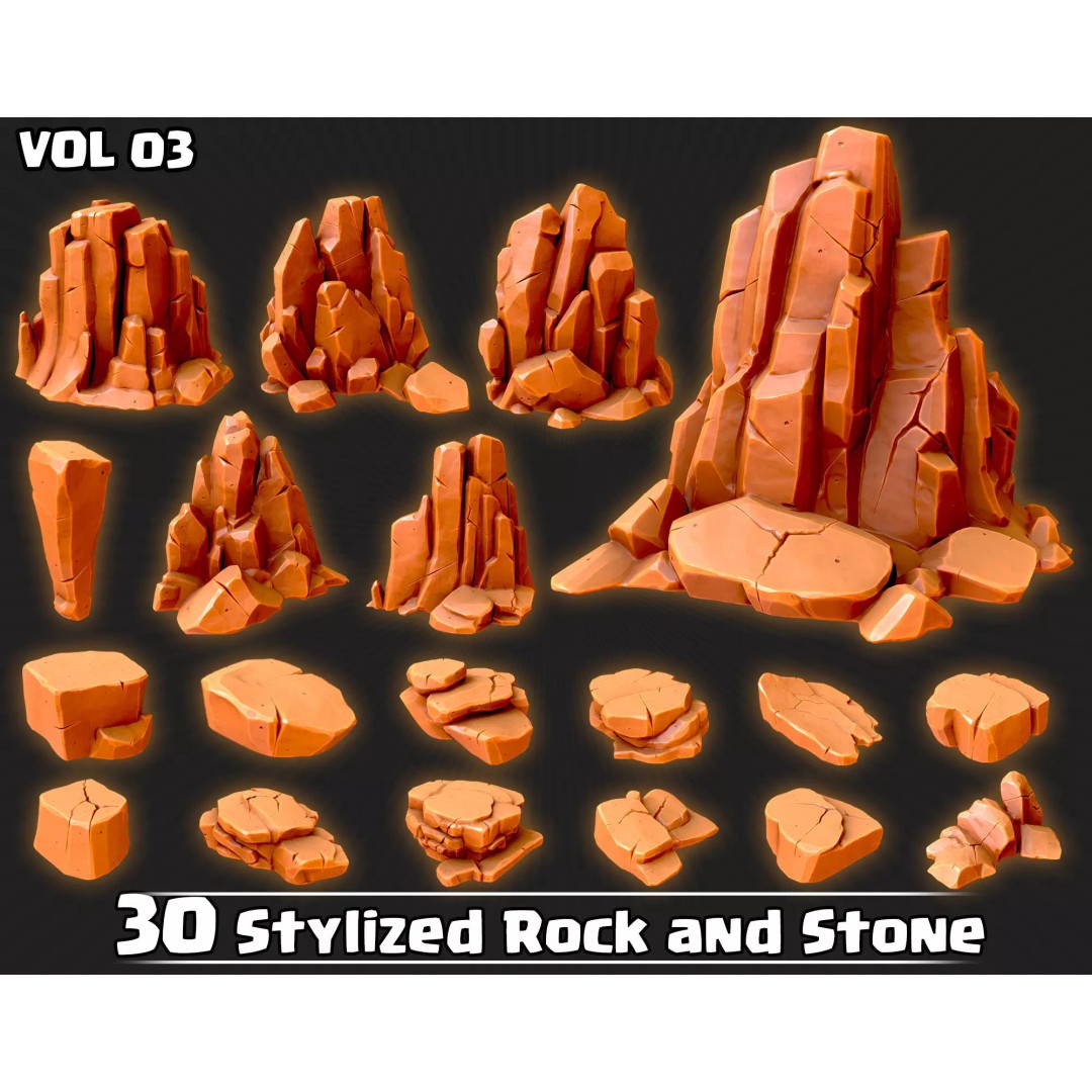 Stylized Rock and Stone 3D Model – Low Poly Game Ready, FBX & OBJ - View 2