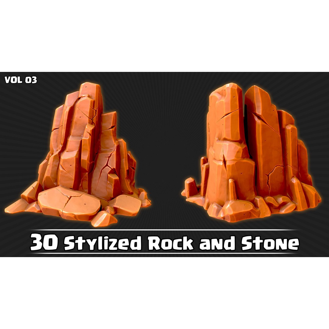 Stylized Rock and Stone 3D Model – Low Poly Game Ready, FBX & OBJ - View 3