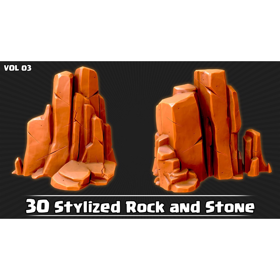 Stylized Rock and Stone 3D Model – Low Poly Game Ready, FBX & OBJ - View 4