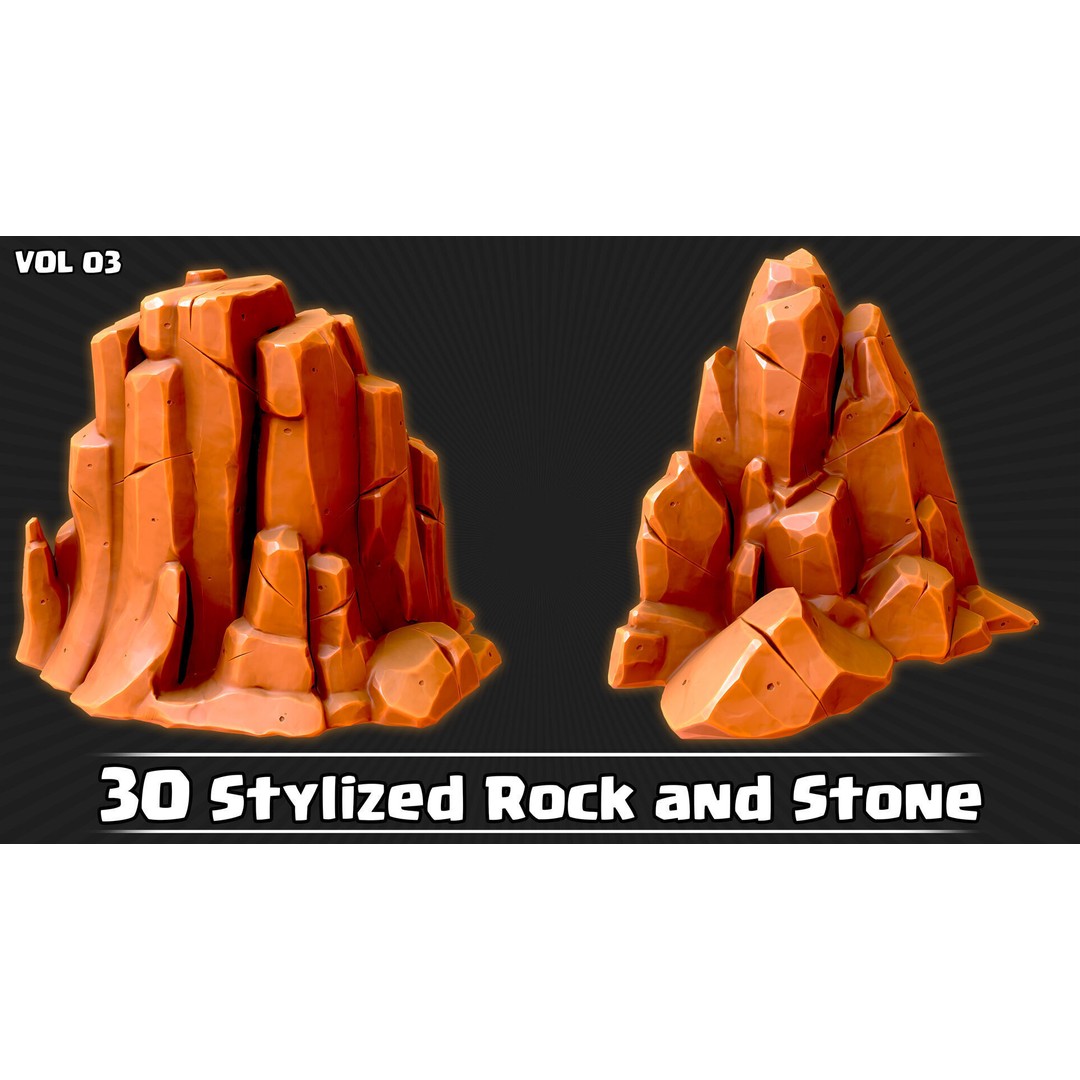 Stylized Rock and Stone 3D Model – Low Poly Game Ready, FBX & OBJ - View 5
