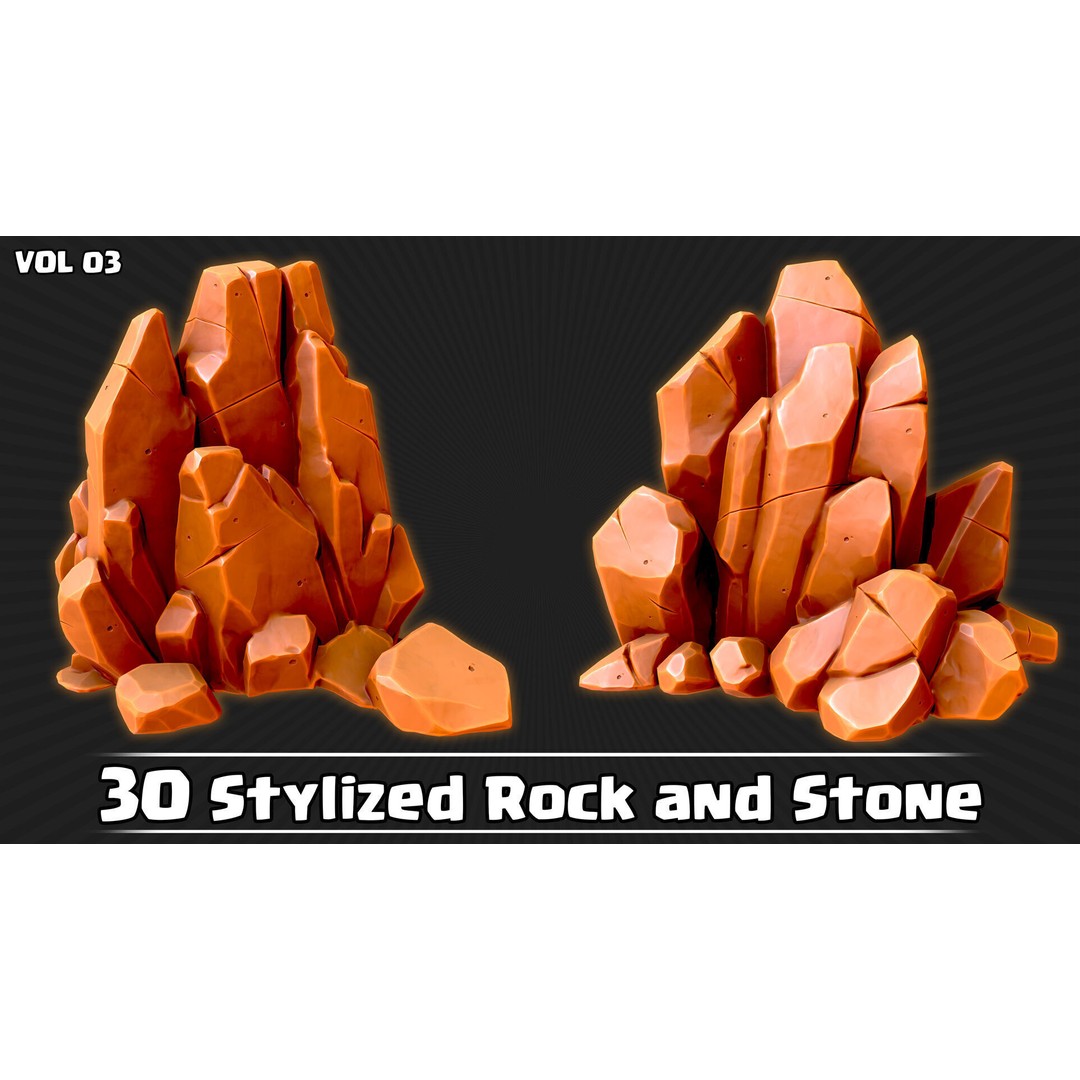 Stylized Rock and Stone 3D Model – Low Poly Game Ready, FBX & OBJ - View 6