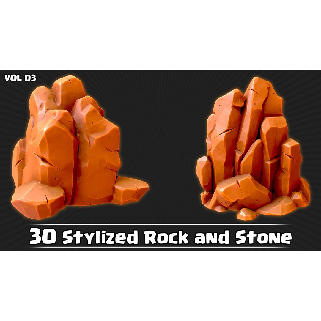 Stylized Rock and Stone 3D Model – Low Poly Game Ready, FBX & OBJ - View 7