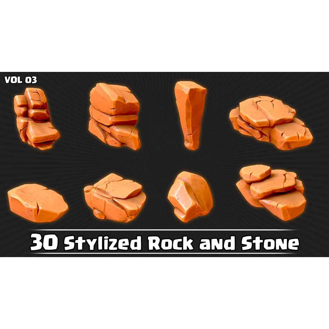 Stylized Rock and Stone 3D Model – Low Poly Game Ready, FBX & OBJ - View 8