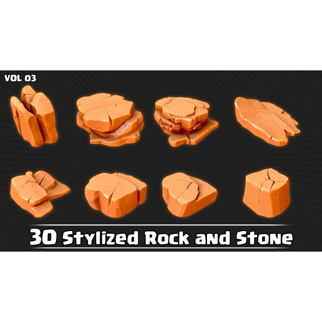 Stylized Rock and Stone 3D Model – Low Poly Game Ready, FBX & OBJ - View 9