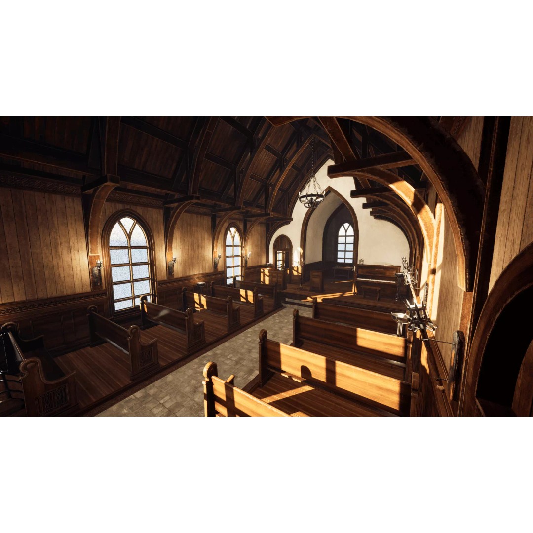 Cozy Gothic Church 3D Model – Low Poly Game-Ready Environment, FBX