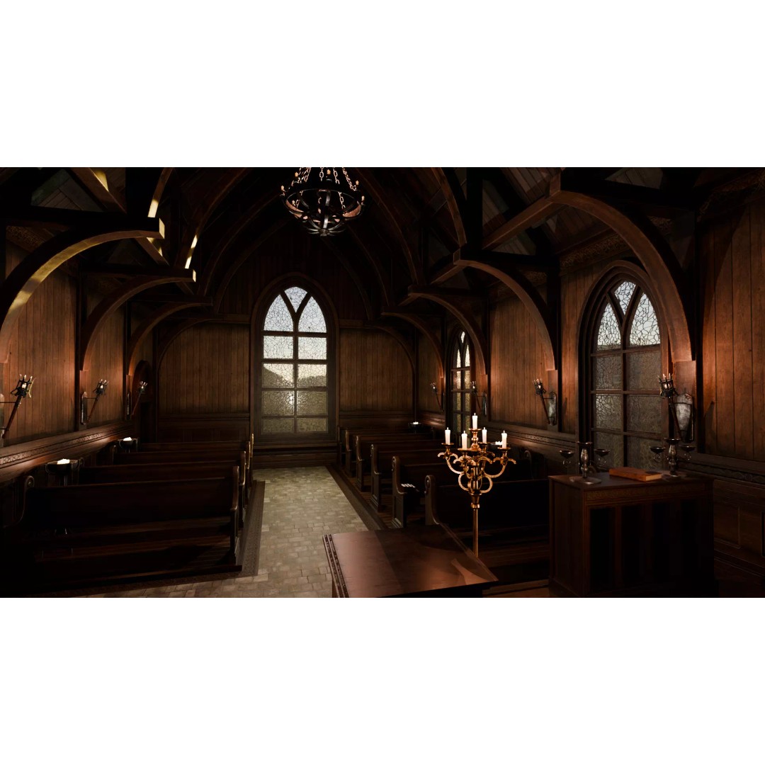 Cozy Gothic Church 3D Model – Low Poly Game-Ready Environment, FBX - View 10