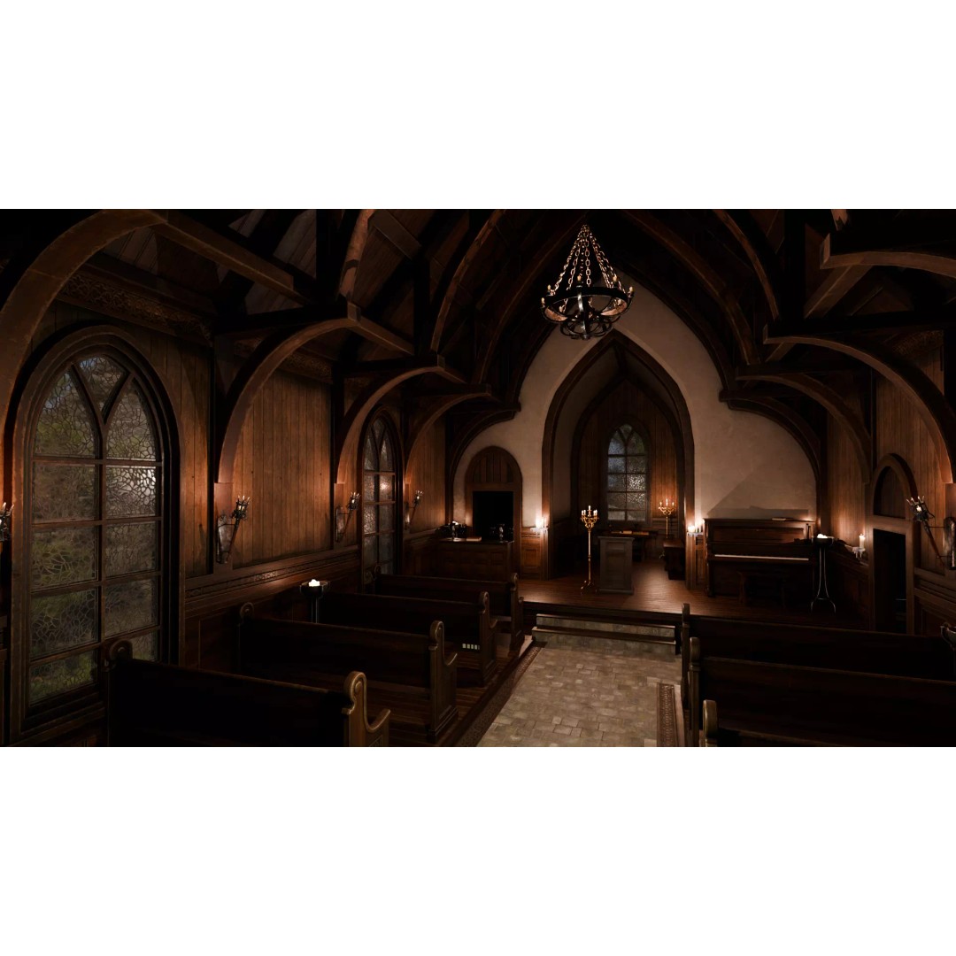 Cozy Gothic Church 3D Model – Low Poly Game-Ready Environment, FBX - View 19