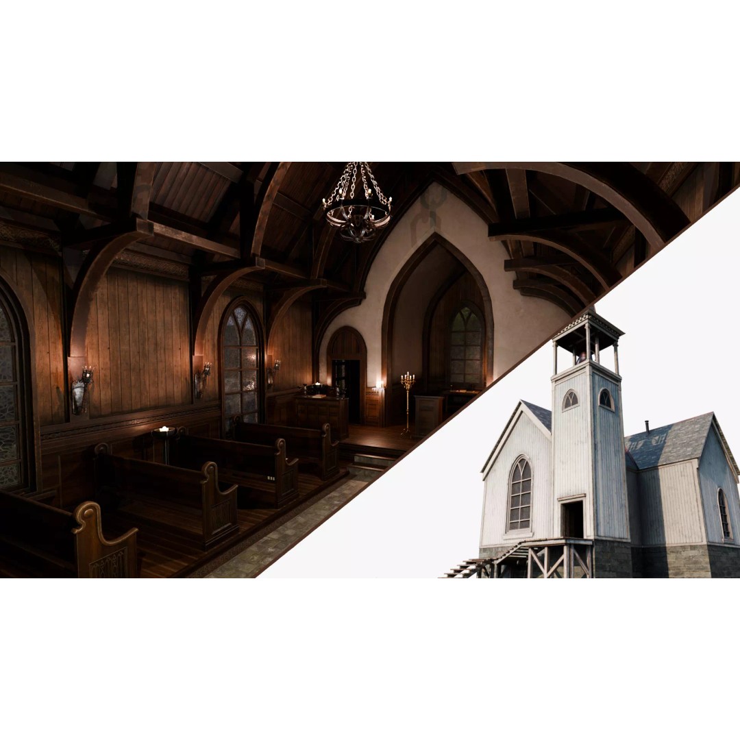 Cozy Gothic Church 3D Model – Low Poly Game-Ready Environment, FBX - View 2