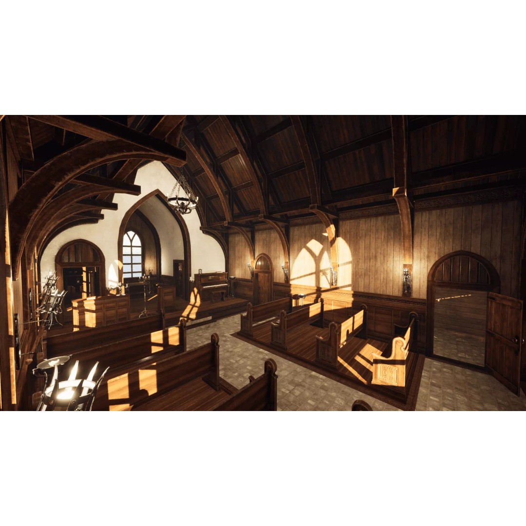 Cozy Gothic Church 3D Model – Low Poly Game-Ready Environment, FBX - View 23