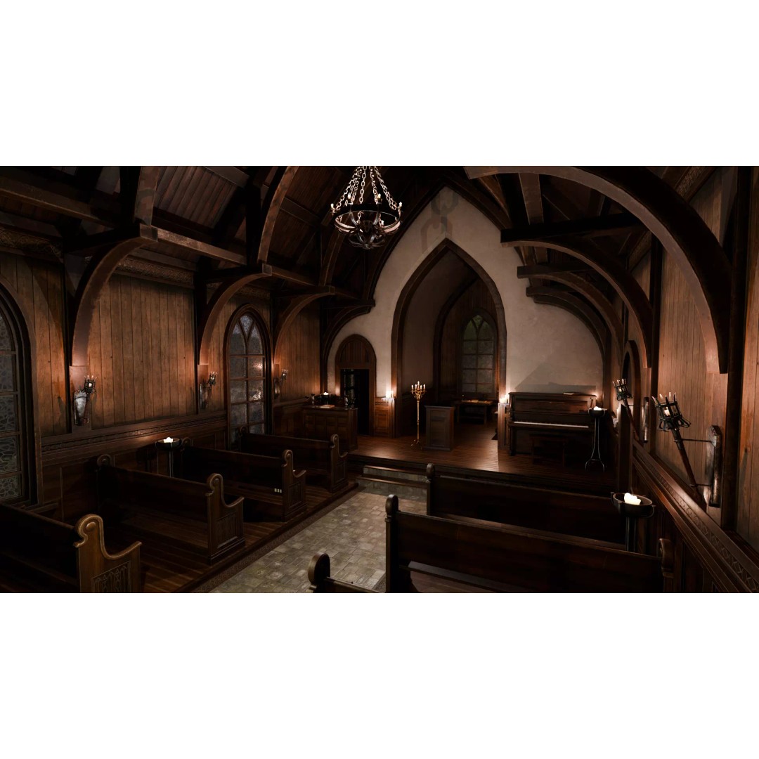 Cozy Gothic Church 3D Model – Low Poly Game-Ready Environment, FBX - View 3