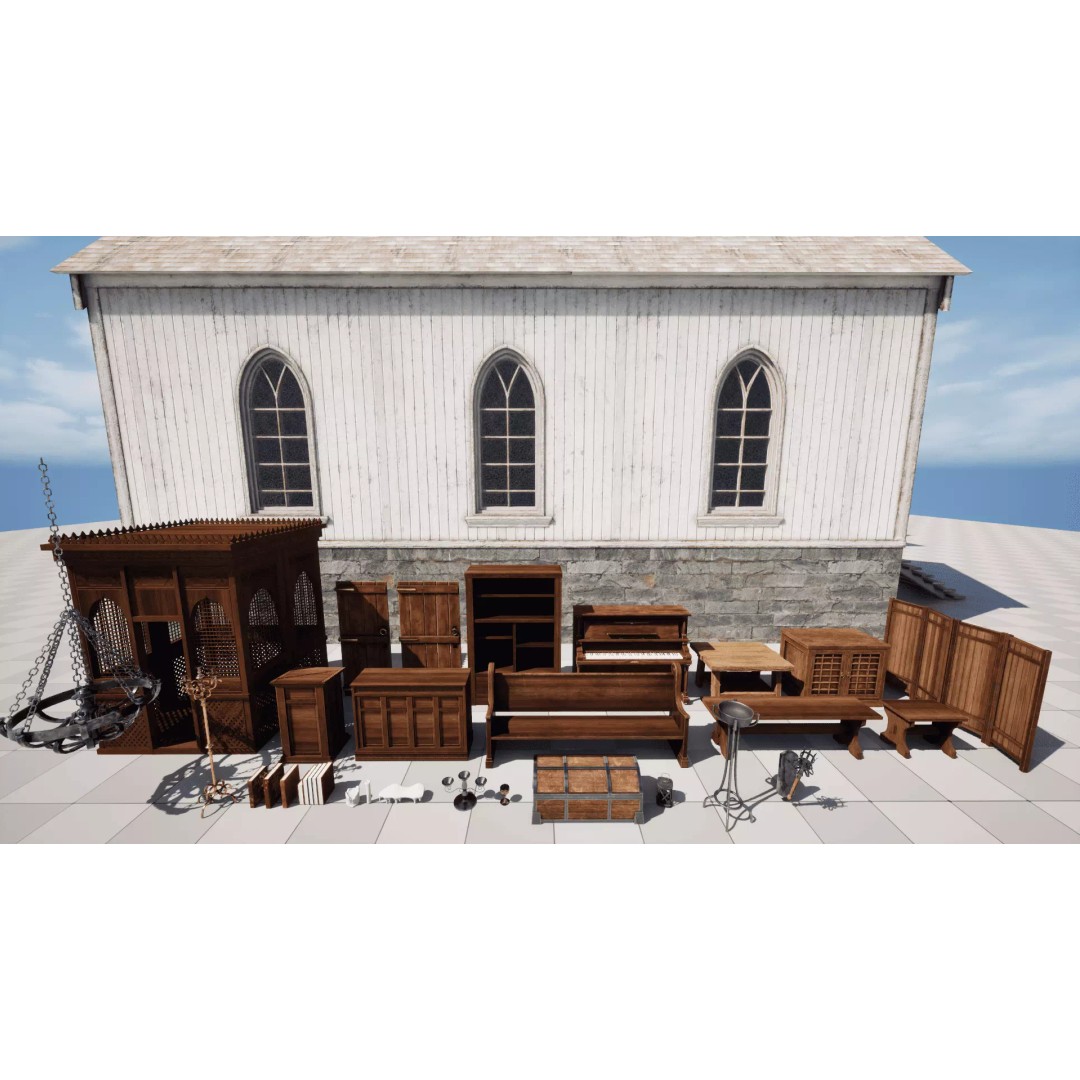 Cozy Gothic Church 3D Model – Low Poly Game-Ready Environment, FBX - View 5