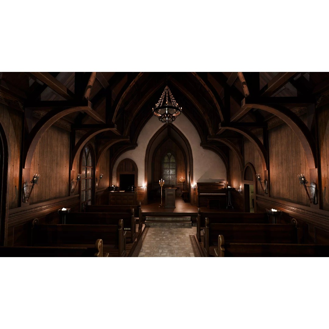 Cozy Gothic Church 3D Model – Low Poly Game-Ready Environment, FBX - View 6