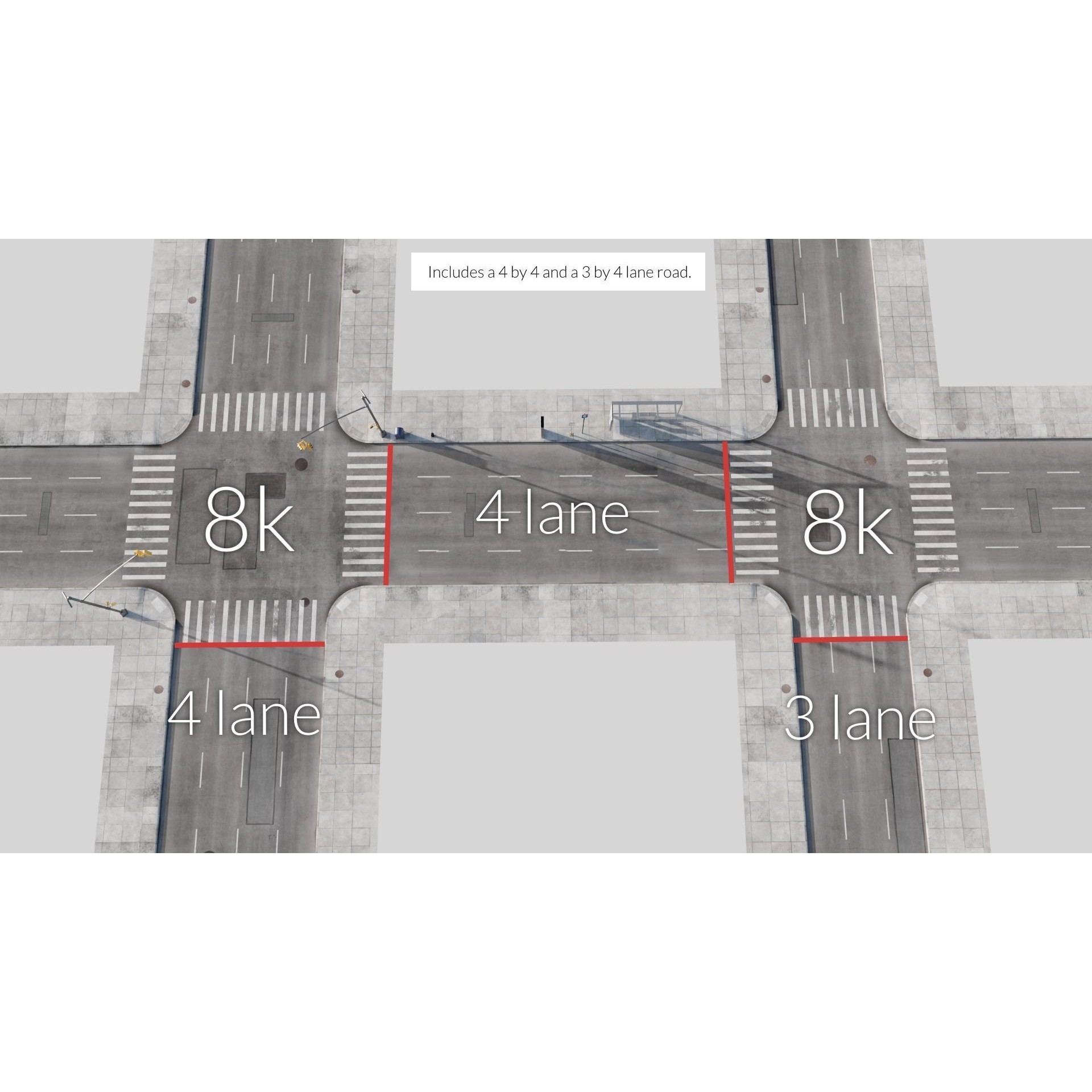 City Roads - Low-Poly Game-Ready 3D Model - View 11