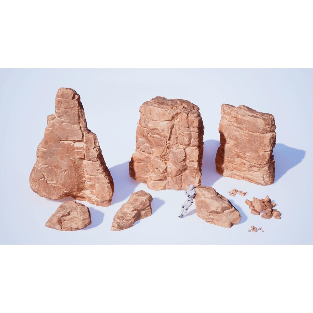 Desert Sandstone Cliffs 3D Model – Low Poly Modular Environment, FBX - View 10