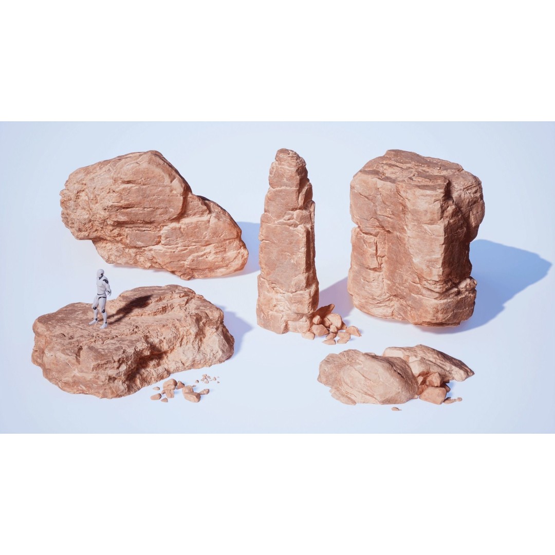 Desert Sandstone Cliffs 3D Model – Low Poly Modular Environment, FBX - View 12