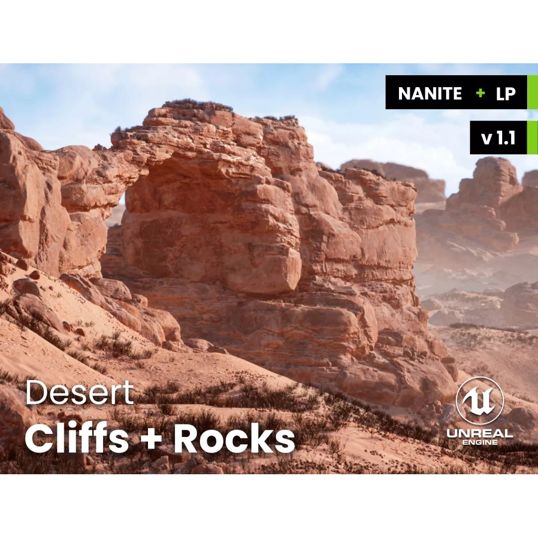 Desert Sandstone Cliffs 3D Model – Low Poly Modular Environment, FBX - View 2