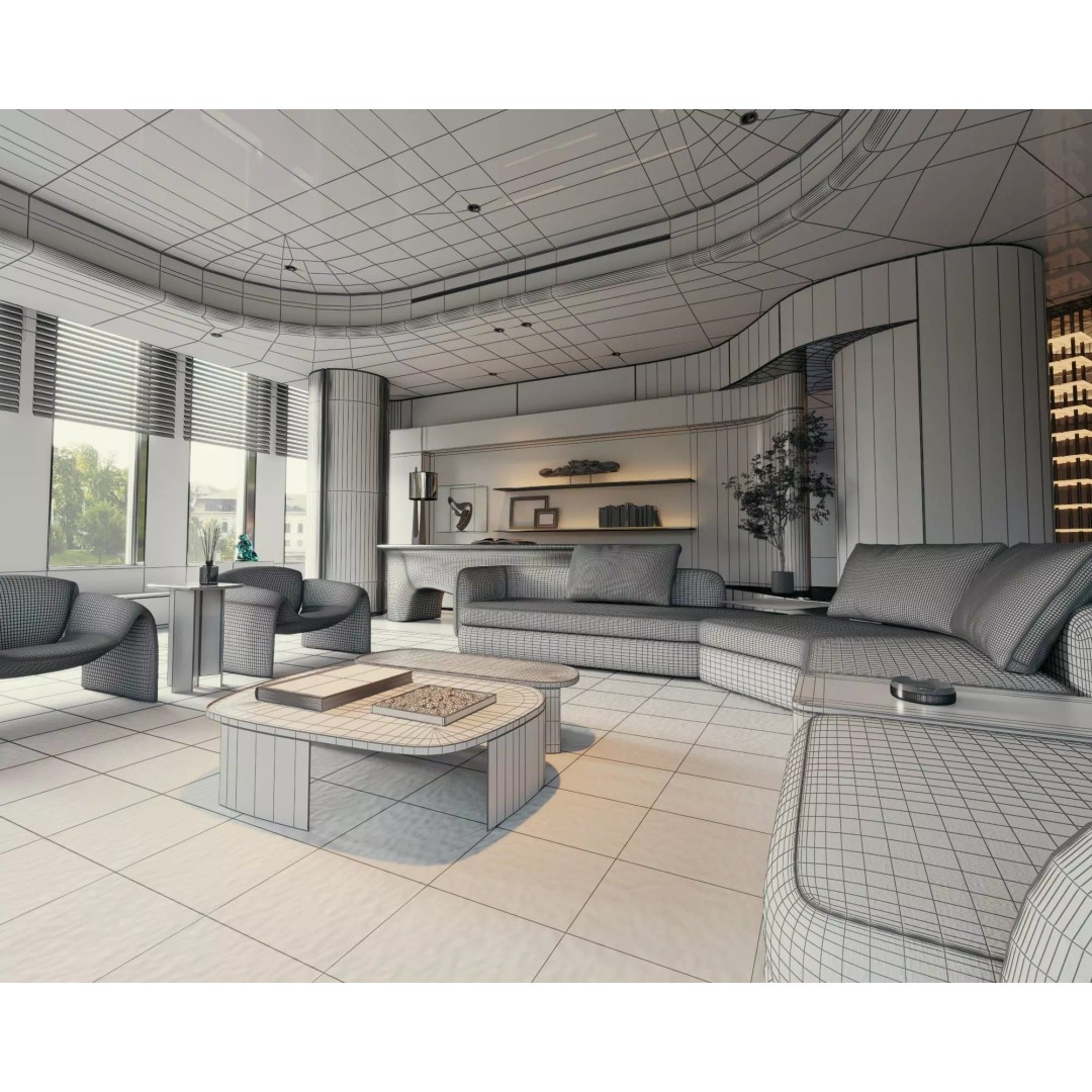 Living Room 3D Model – Low Poly Contemporary Design, FBX - View 10
