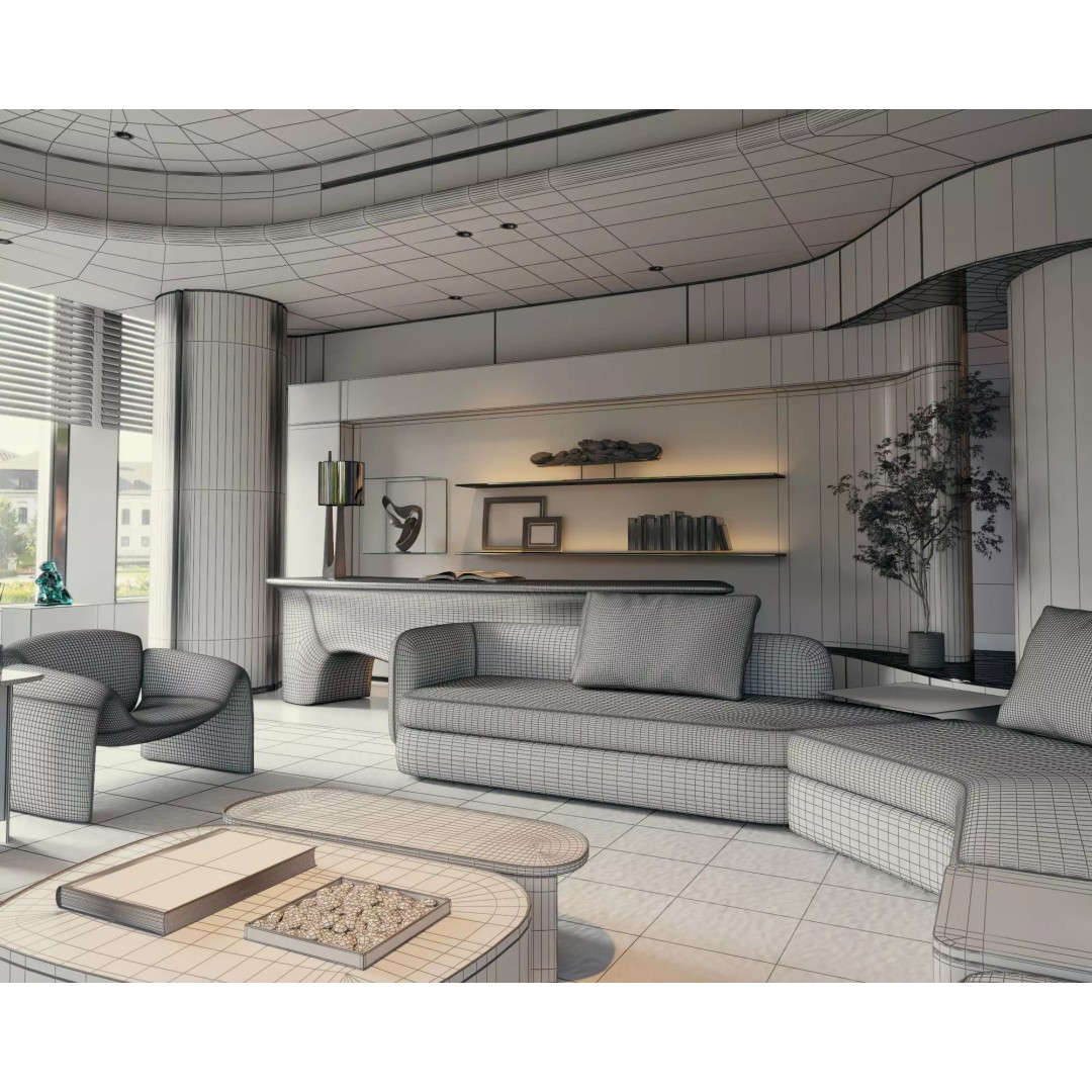 Living Room 3D Model – Low Poly Contemporary Design, FBX - View 11
