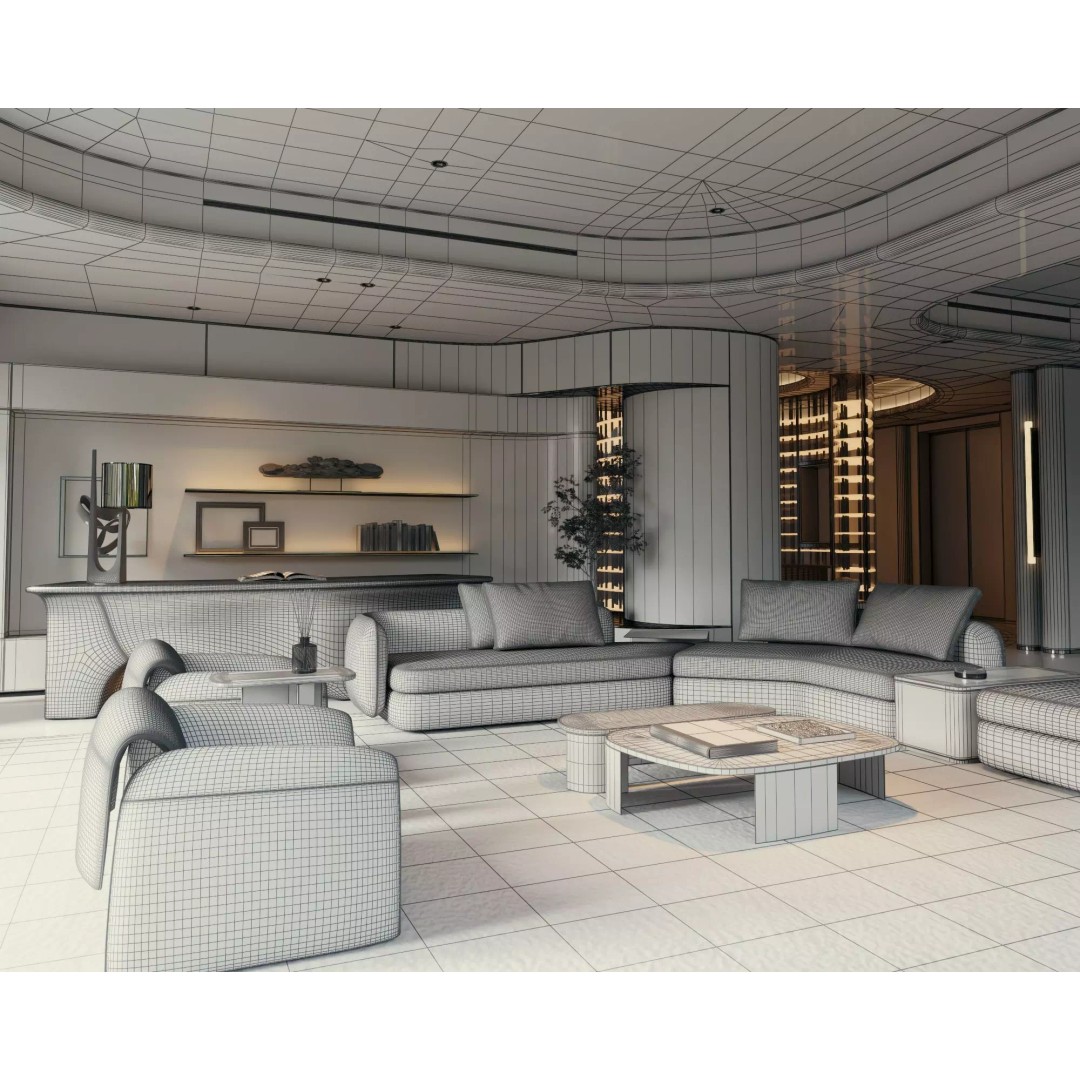 Living Room 3D Model – Low Poly Contemporary Design, FBX - View 12