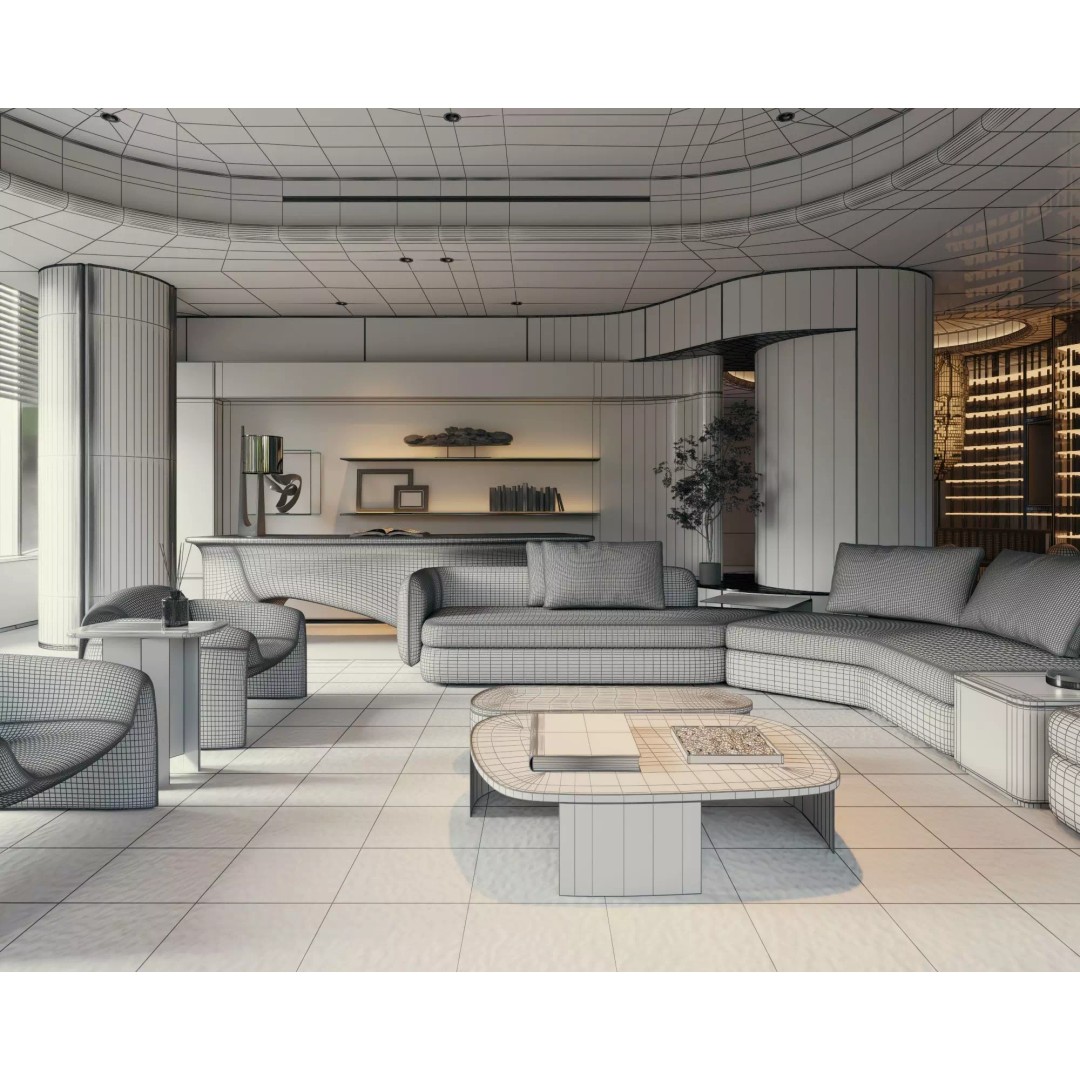 Living Room 3D Model – Low Poly Contemporary Design, FBX - View 9