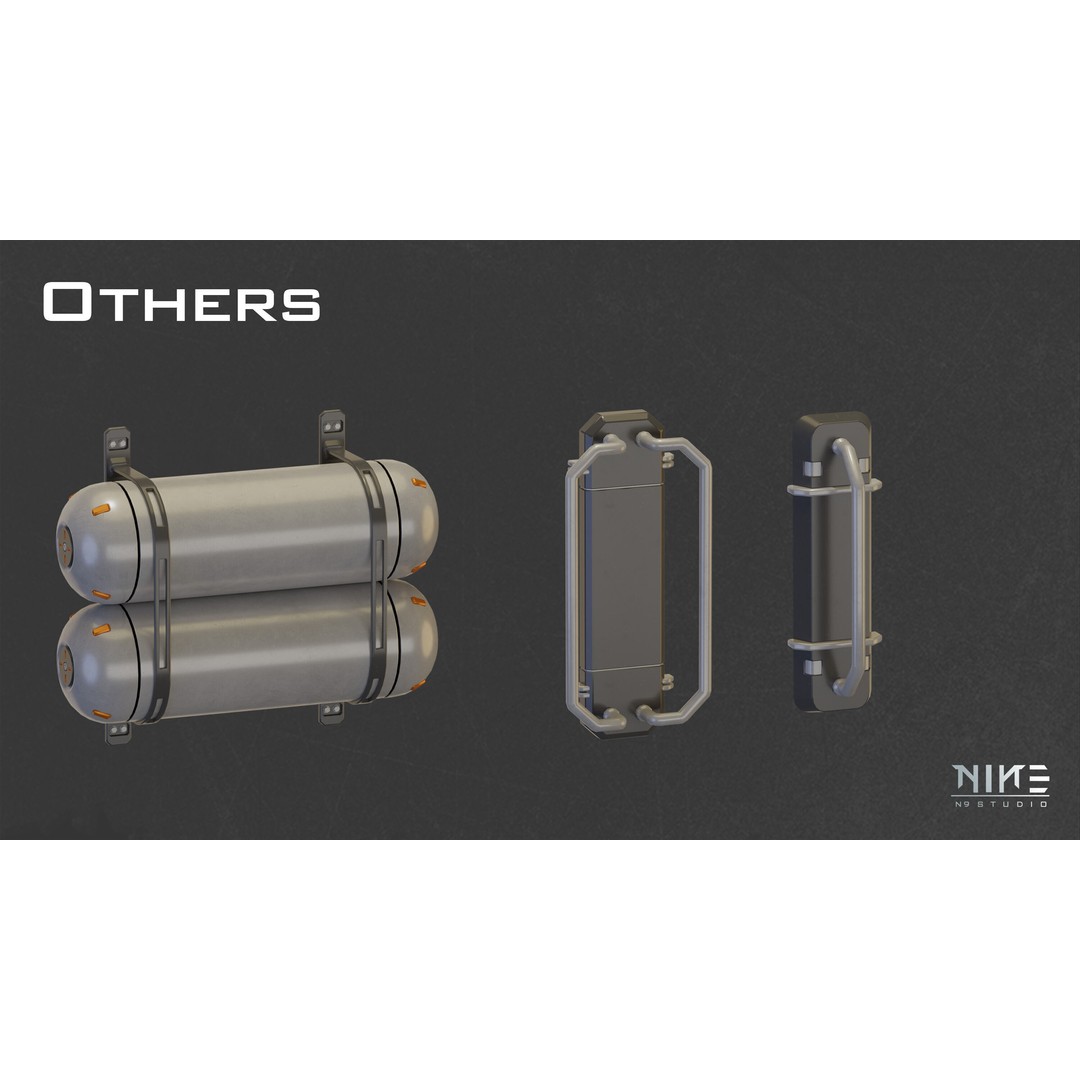 Sci-fi Props Interior 3D Model – Modular Kitbash for Game Assets, FBX