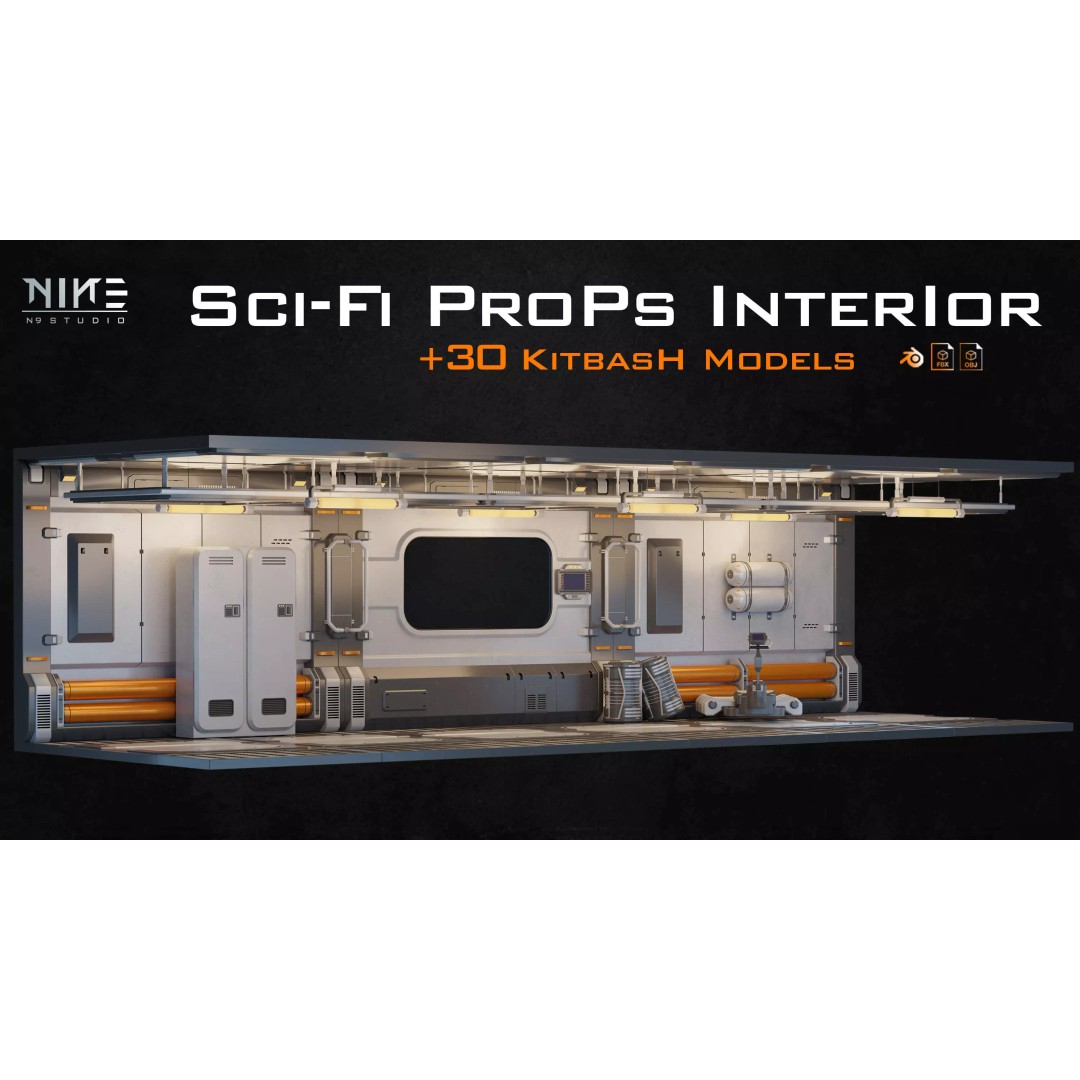 Sci-fi Props Interior 3D Model – Modular Kitbash for Game Assets, FBX - View 2