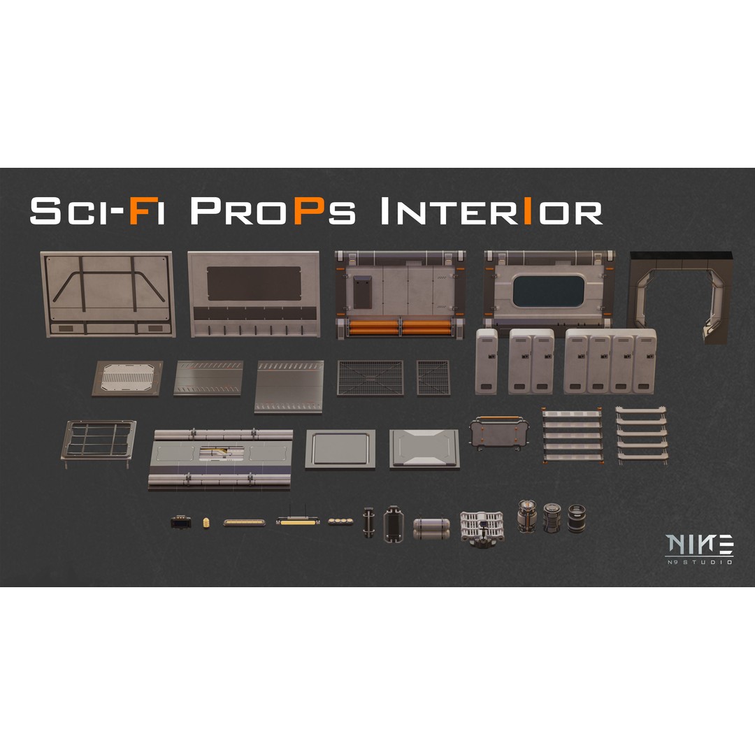 Sci-fi Props Interior 3D Model – Modular Kitbash for Game Assets, FBX - View 5
