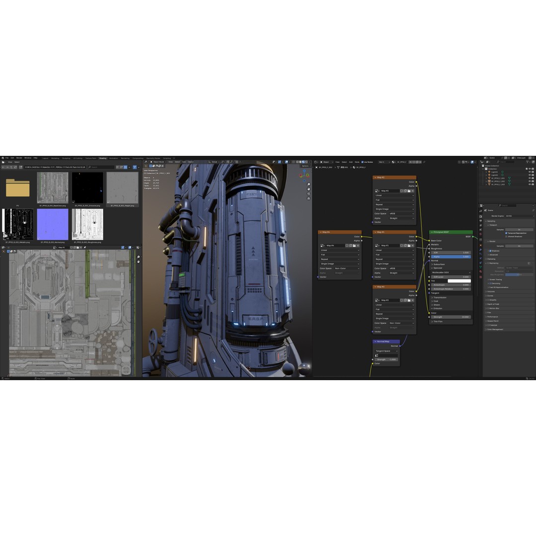 Sci-Fi Parts Kit 3D Model – Low Poly PBR Asset, FBX & OBJ Formats