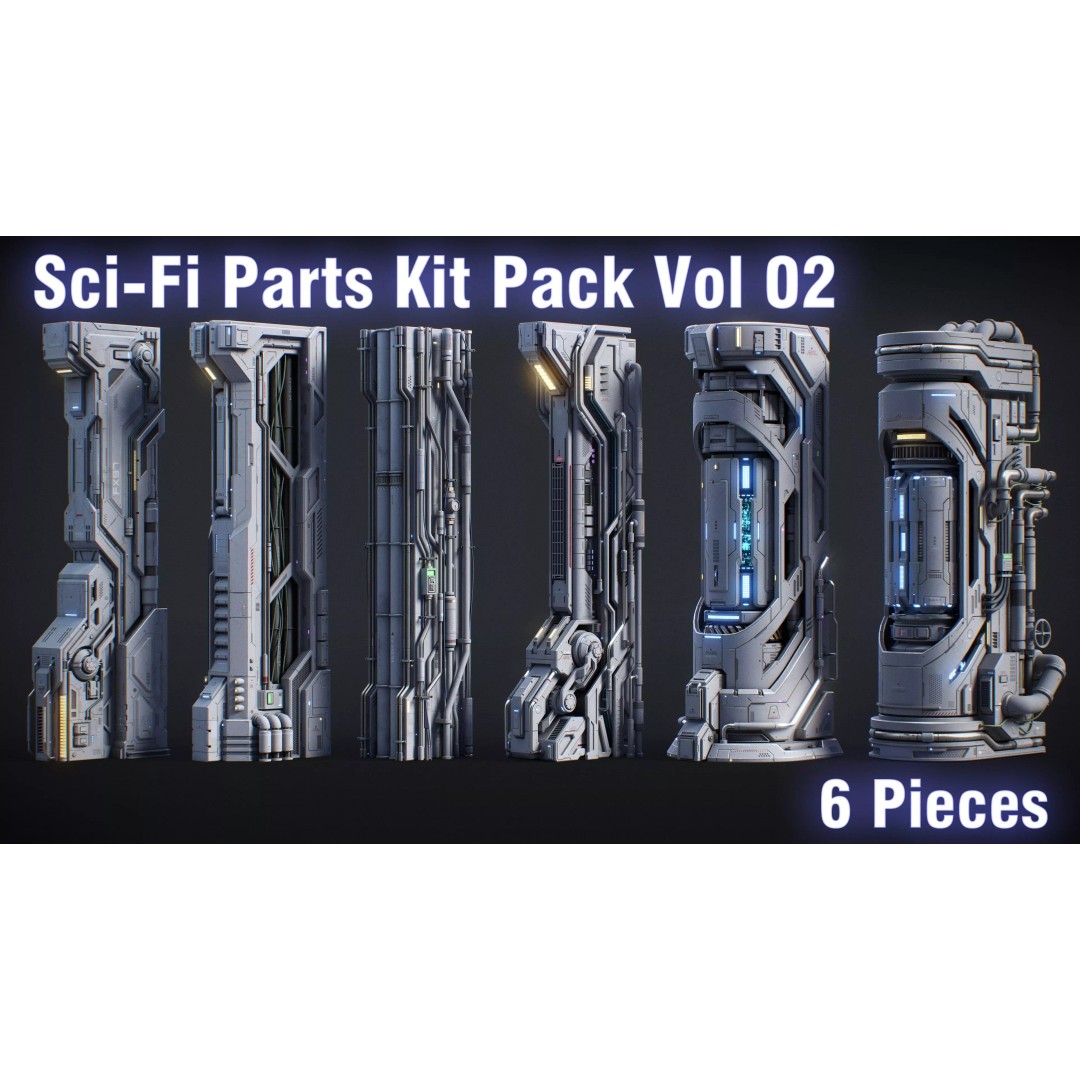 Sci-Fi Parts Kit 3D Model – Low Poly PBR Asset, FBX & OBJ Formats - View 2
