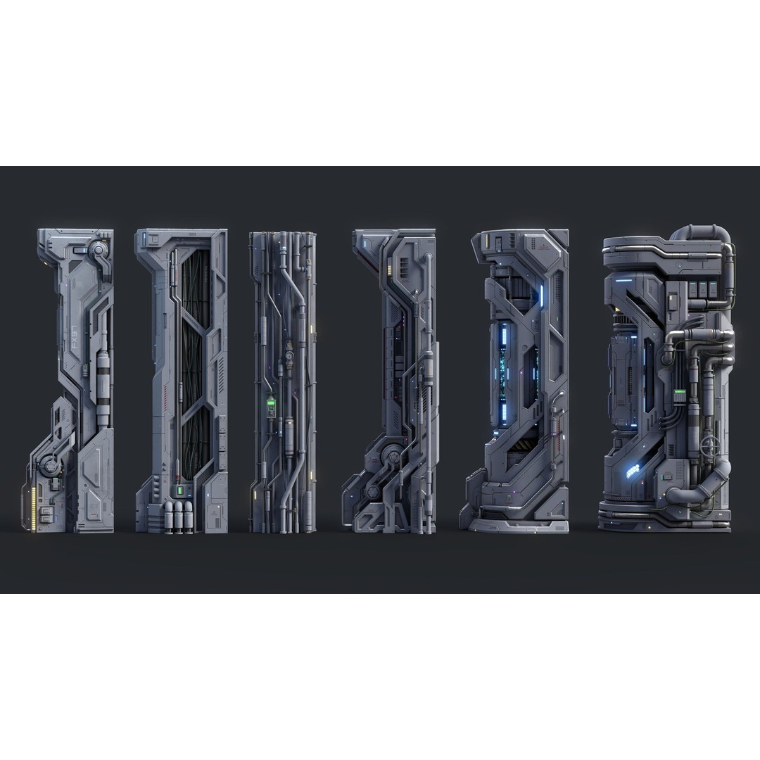 Sci-Fi Parts Kit 3D Model – Low Poly PBR Asset, FBX & OBJ Formats - View 3